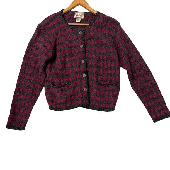 Woolrich Buffalo Plaid Cardigan Sweater Wool Red Gray Size S - Picture 3 of 5